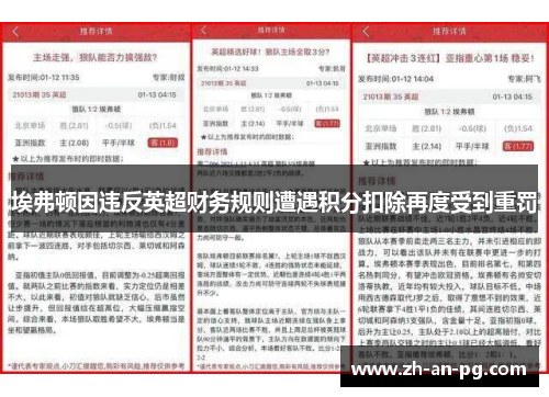 埃弗顿因违反英超财务规则遭遇积分扣除再度受到重罚
